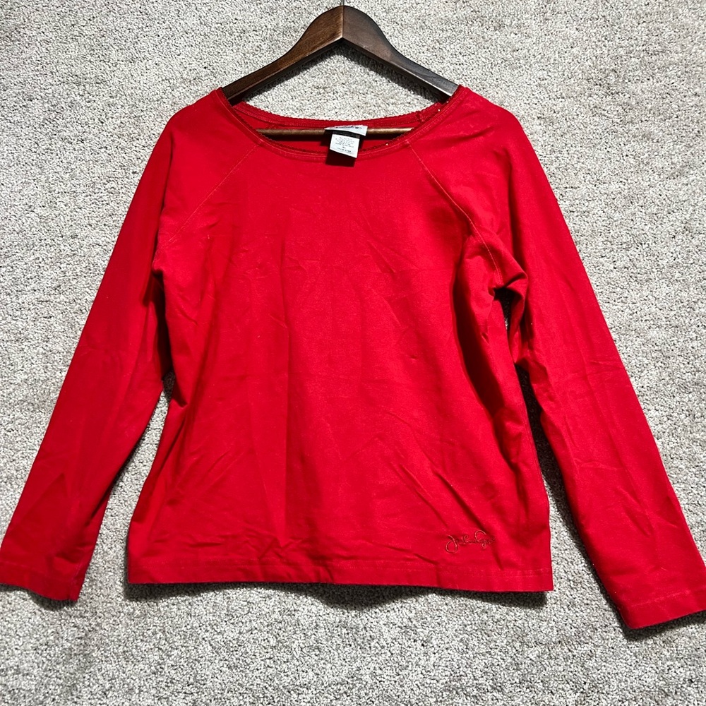 Jonathan Logan Woman’s Red Long Sleeve Tee Shirt Top Blouse Size XL